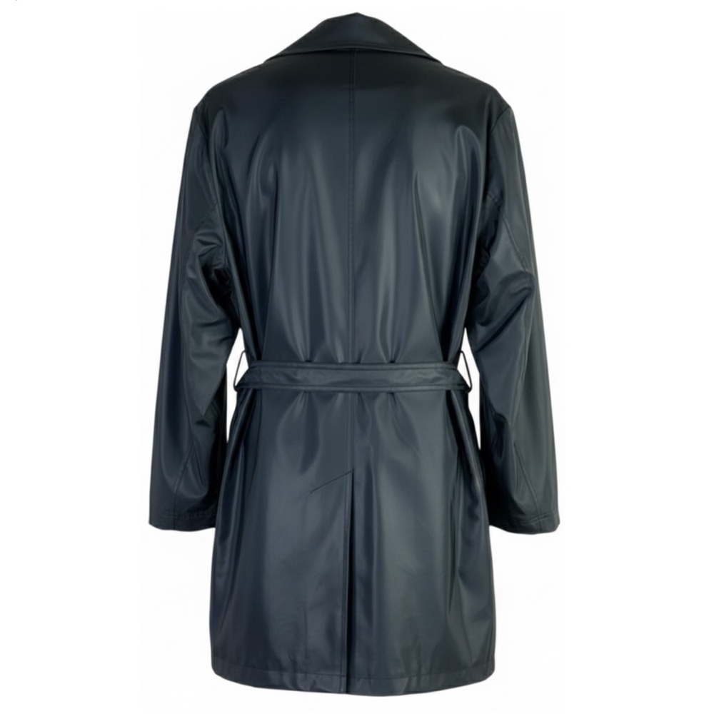 FuDa NY Black Belted Trench Raincoat Nylon Double Breasted Jacket Medium - Picture 5 of 7